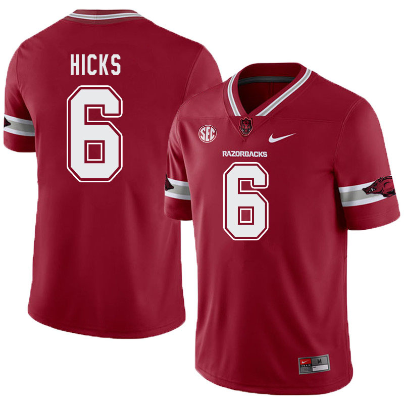Men #6 Ben Hicks Arkansas Razorbacks College Football Alternate Jerseys-Cardinal - Click Image to Close